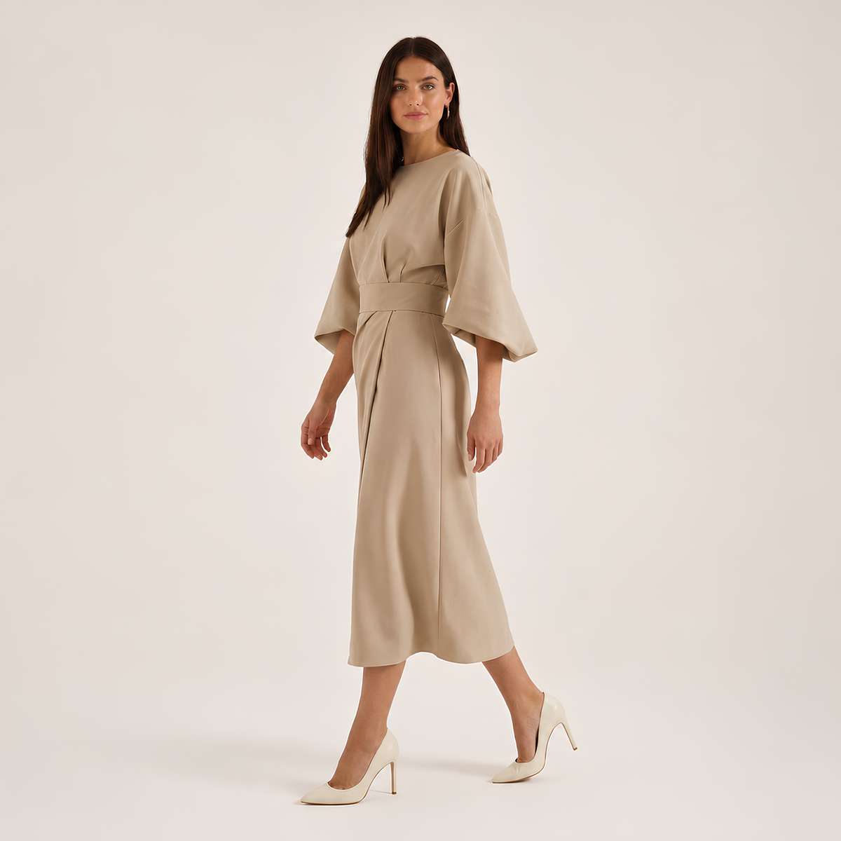 Balloon Sleeve Midi Dress
