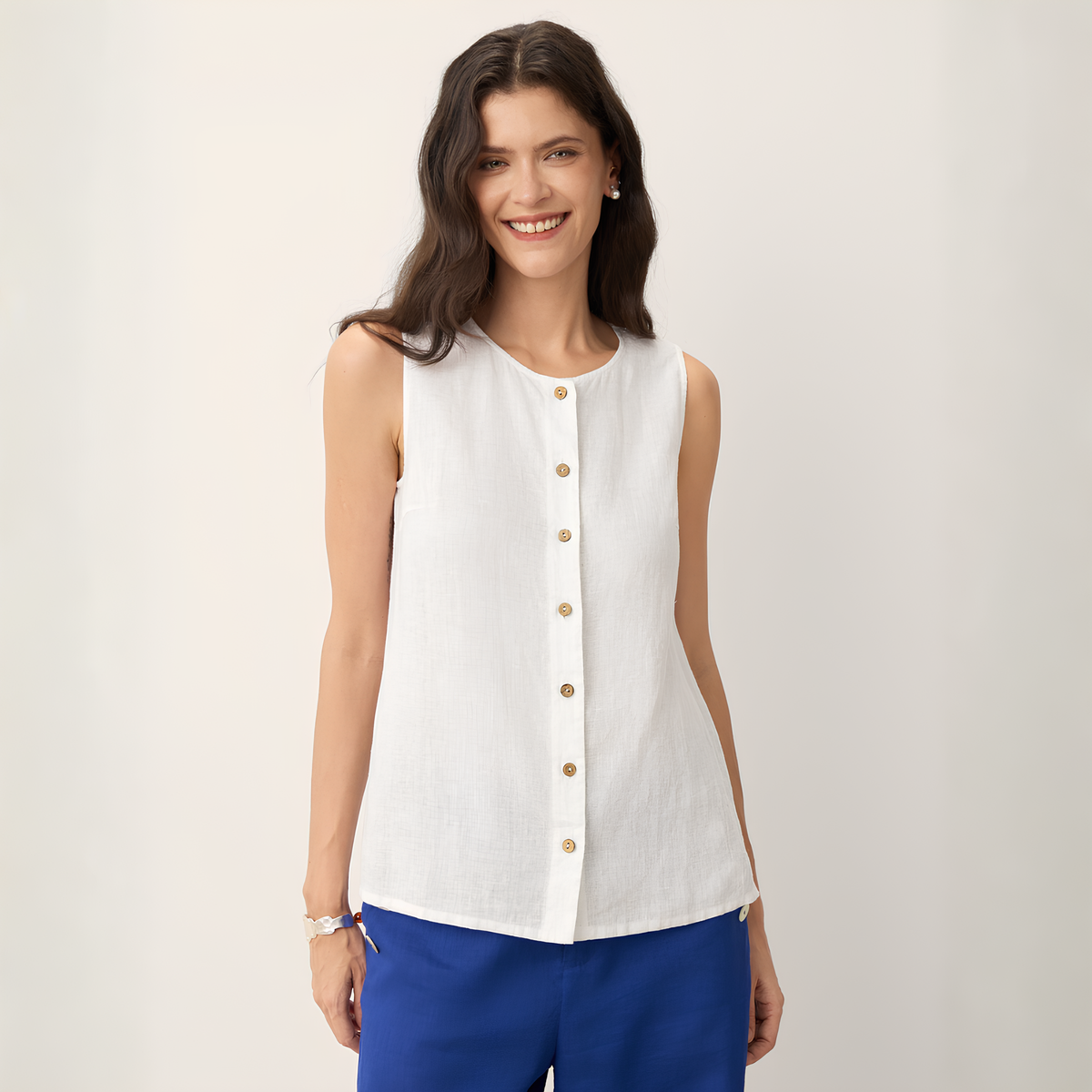 Button Down Linen Tank Top