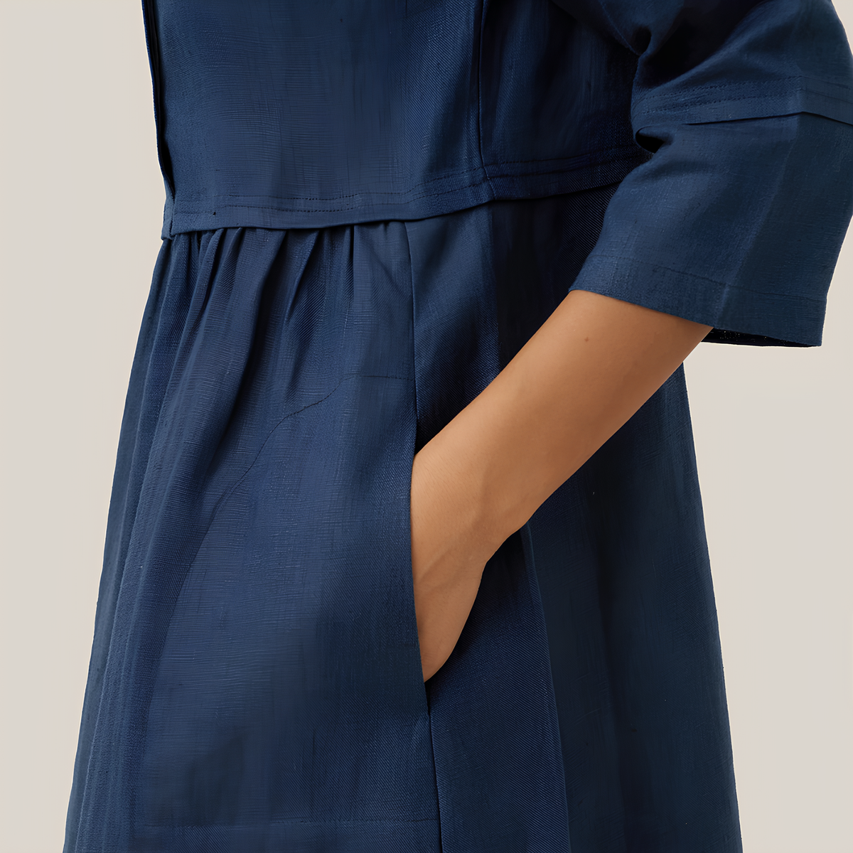 Button Waist Linen Midi Dress