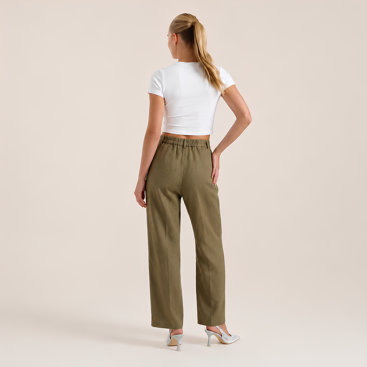 High Waist Linen Blend Pants