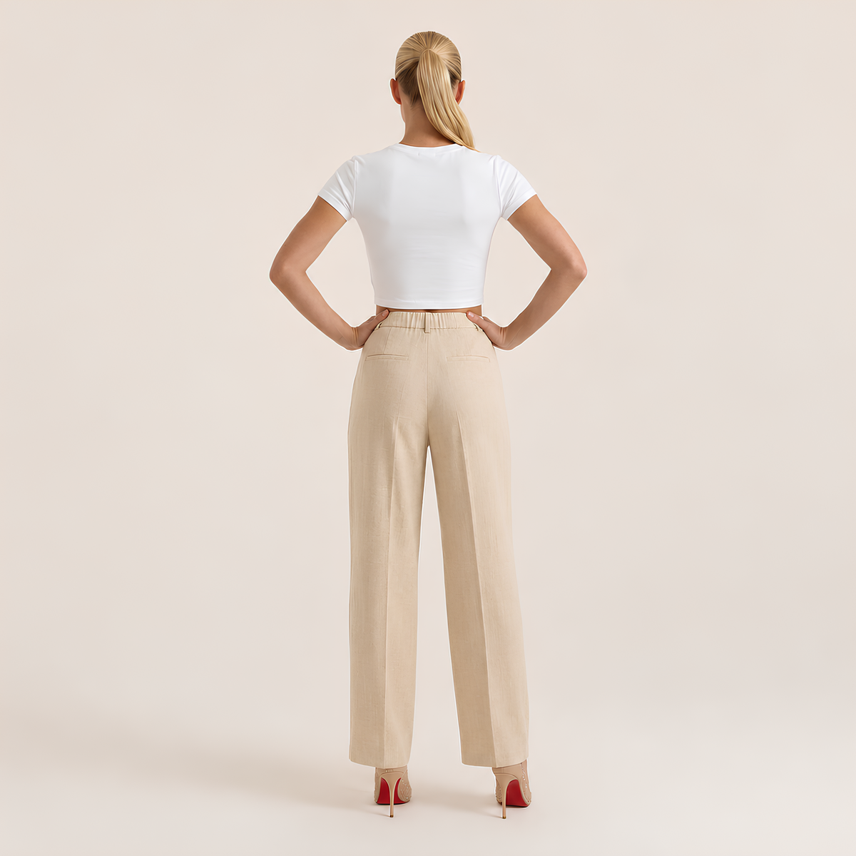High Waist Linen Blend Pants