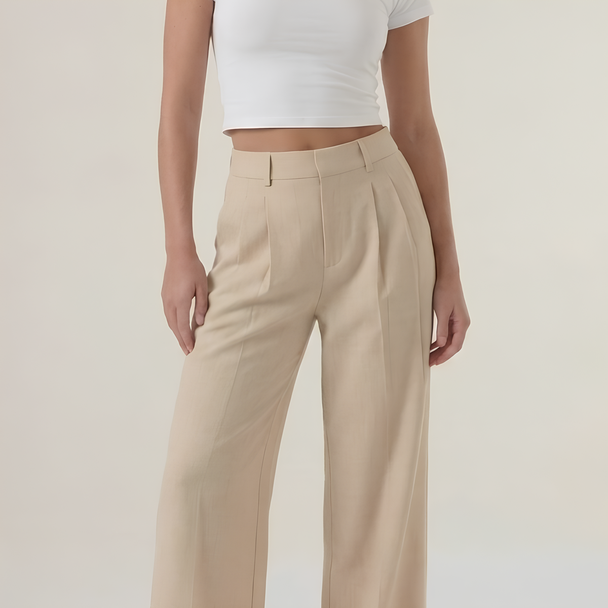 High Waist Linen Blend Pants