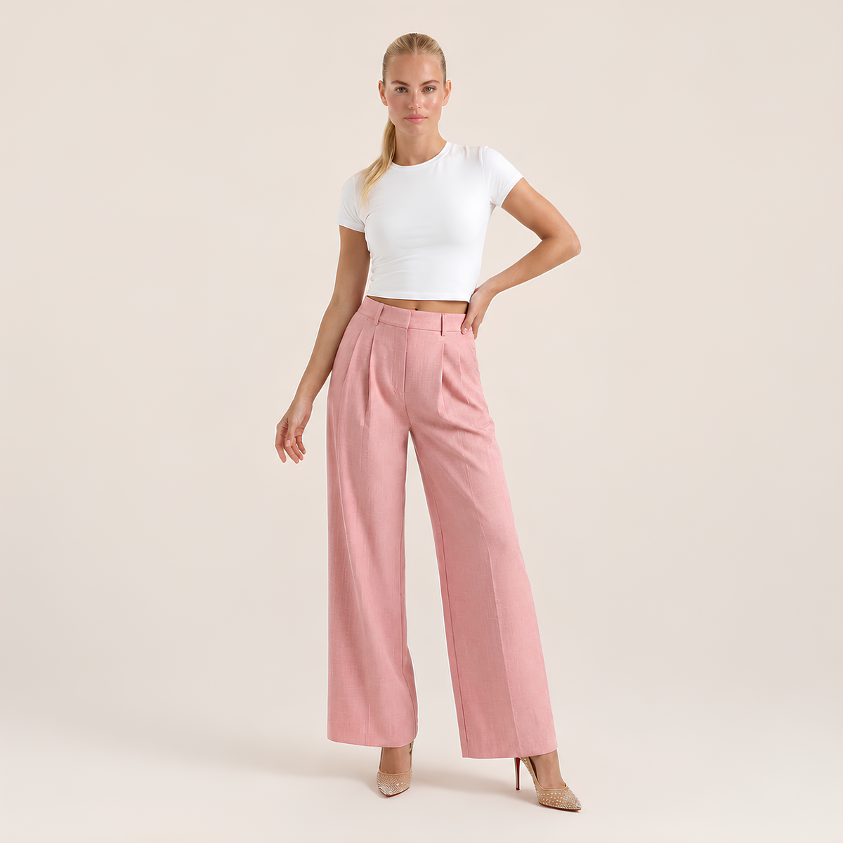 High Waist Linen Blend Pants
