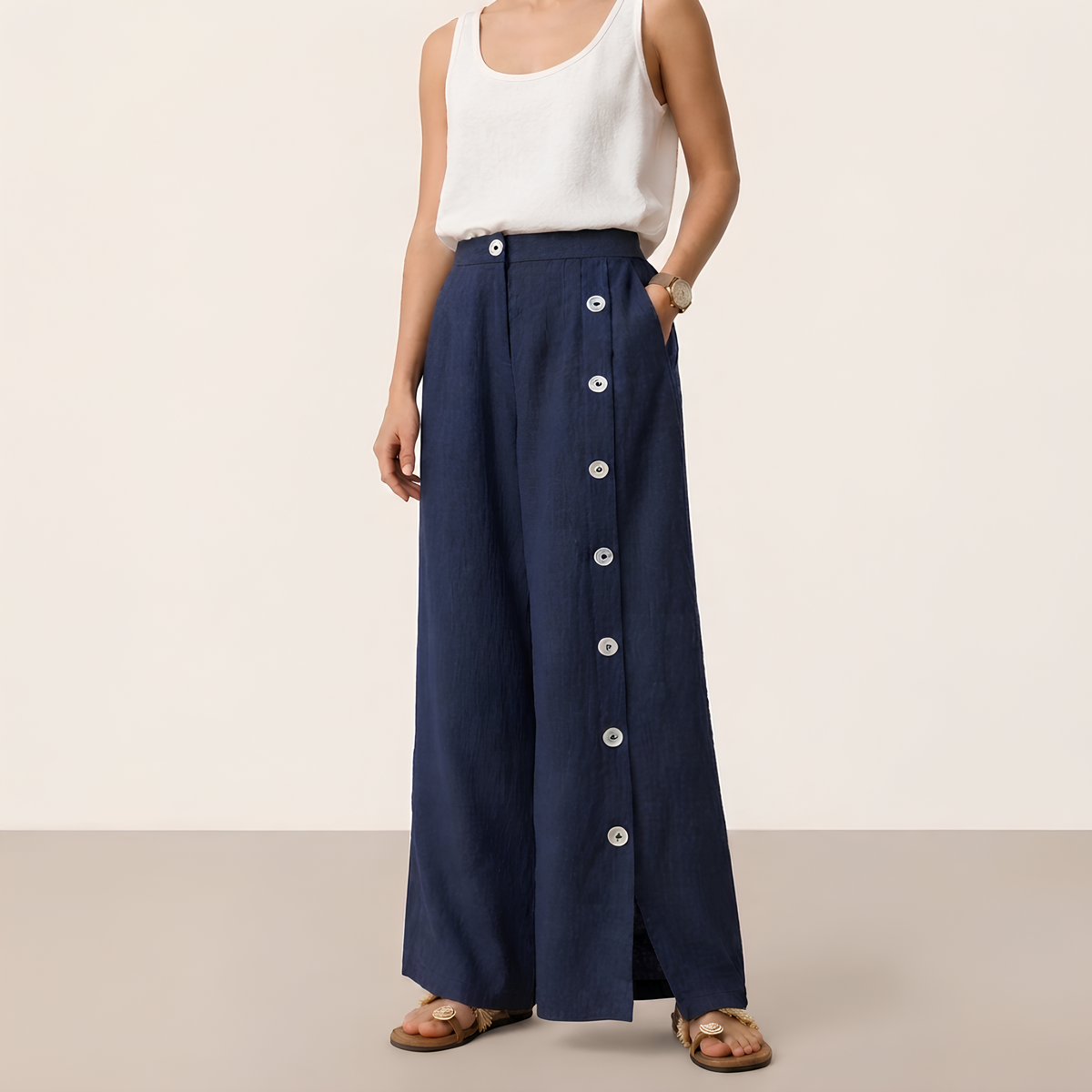 Kaya Buttoned Linen Trousers