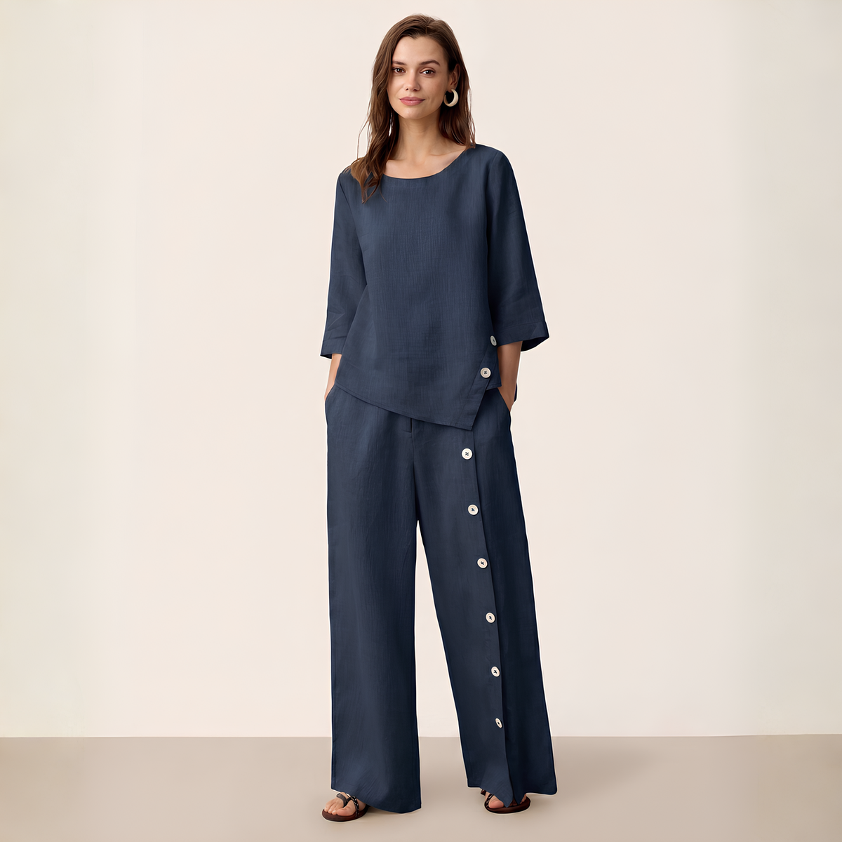 Kaya Buttoned Linen Trousers