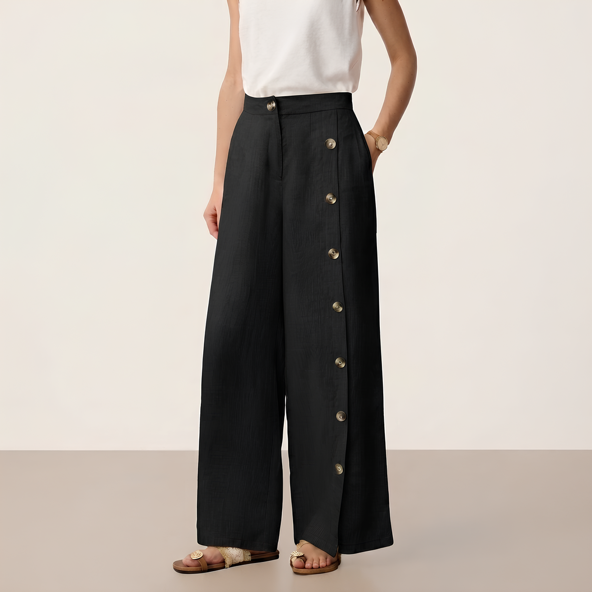 Kaya Buttoned Linen Trousers