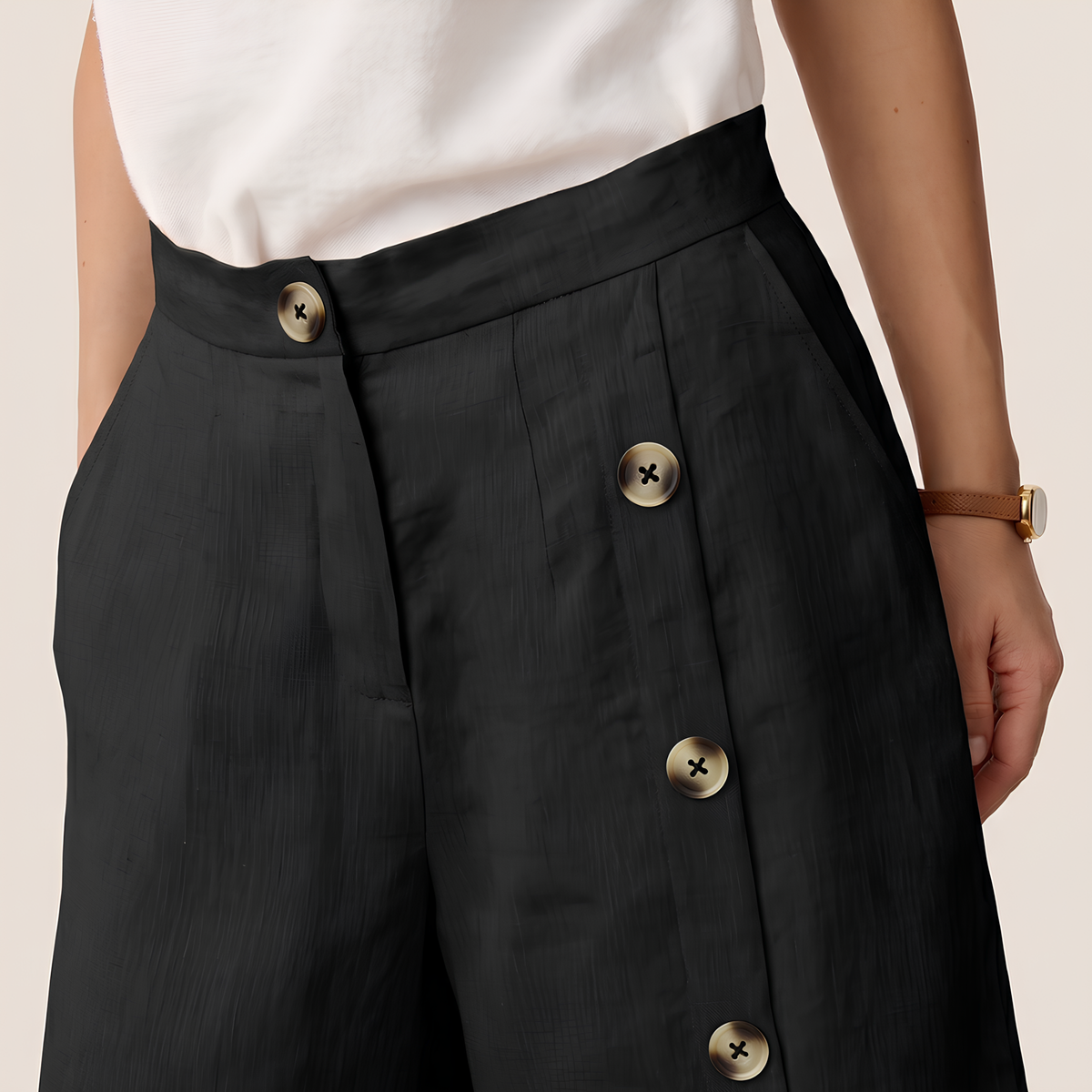 Kaya Buttoned Linen Trousers