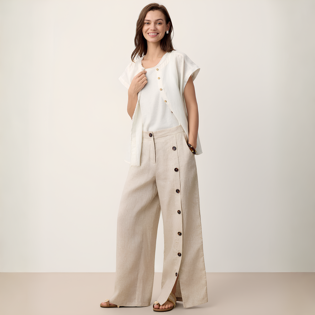 Kaya Buttoned Linen Trousers
