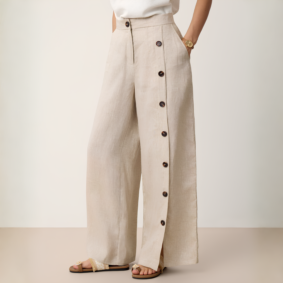 Kaya Buttoned Linen Trousers