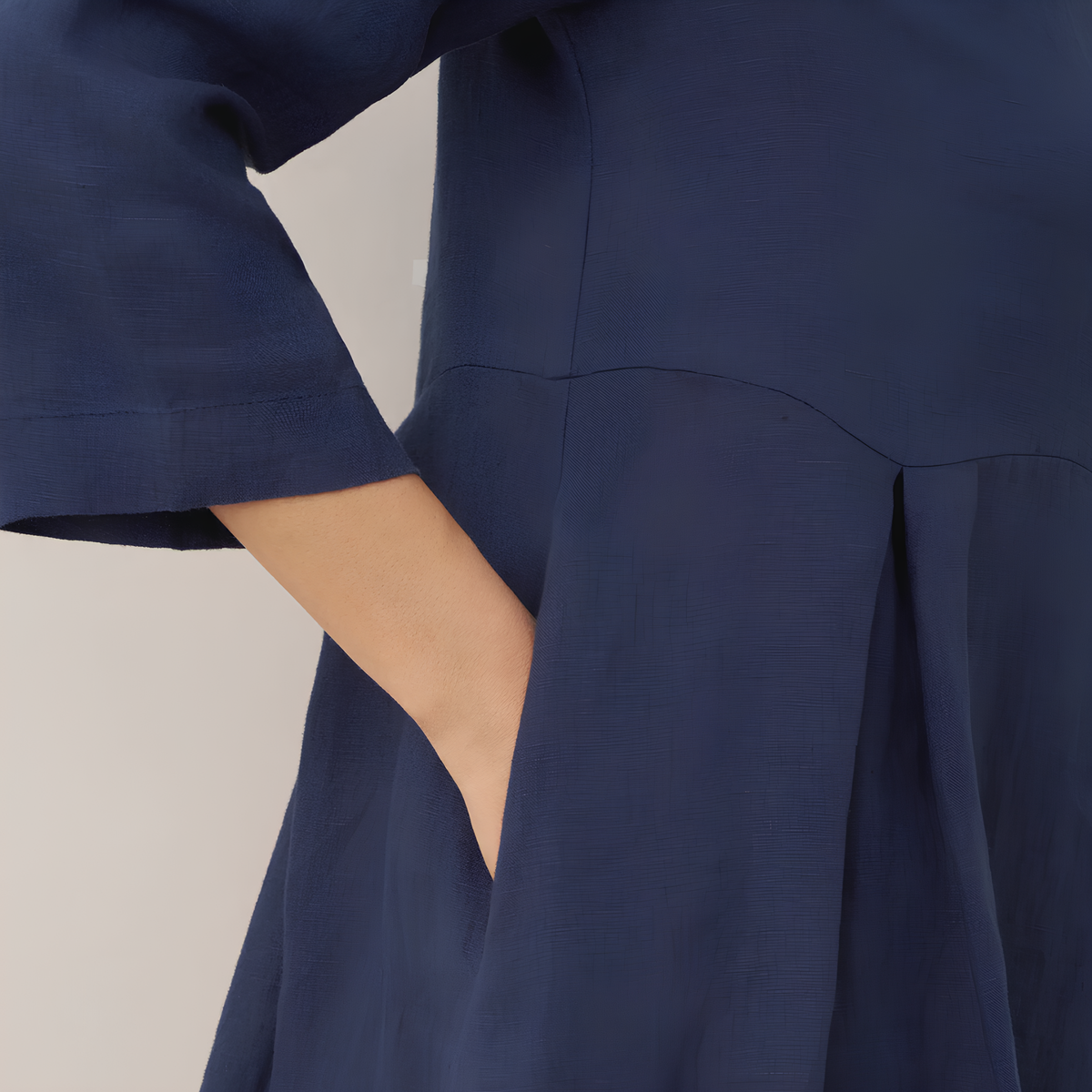 Pleated Linen Midi Dress
