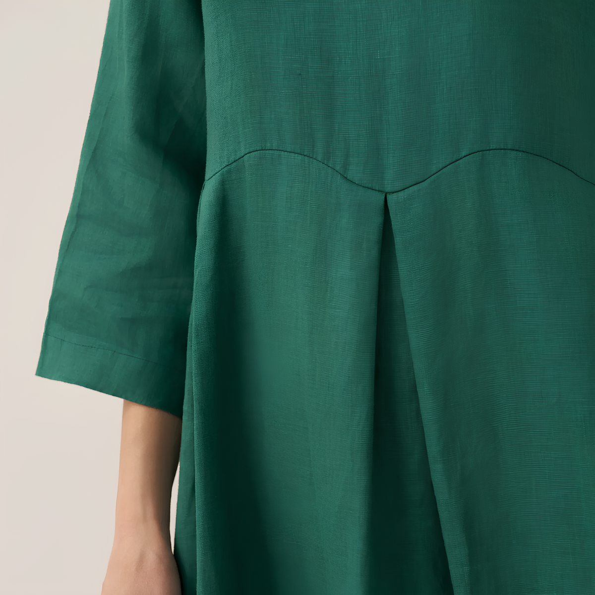 Pleated Linen Midi Dress