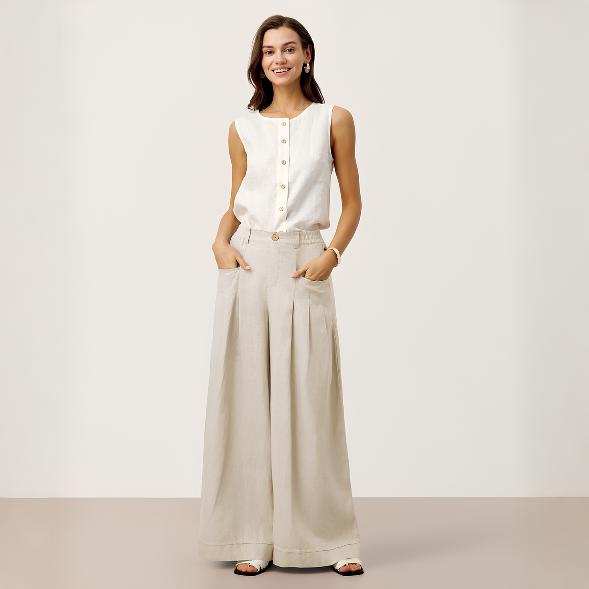 Vera Pleated Linen Trousers