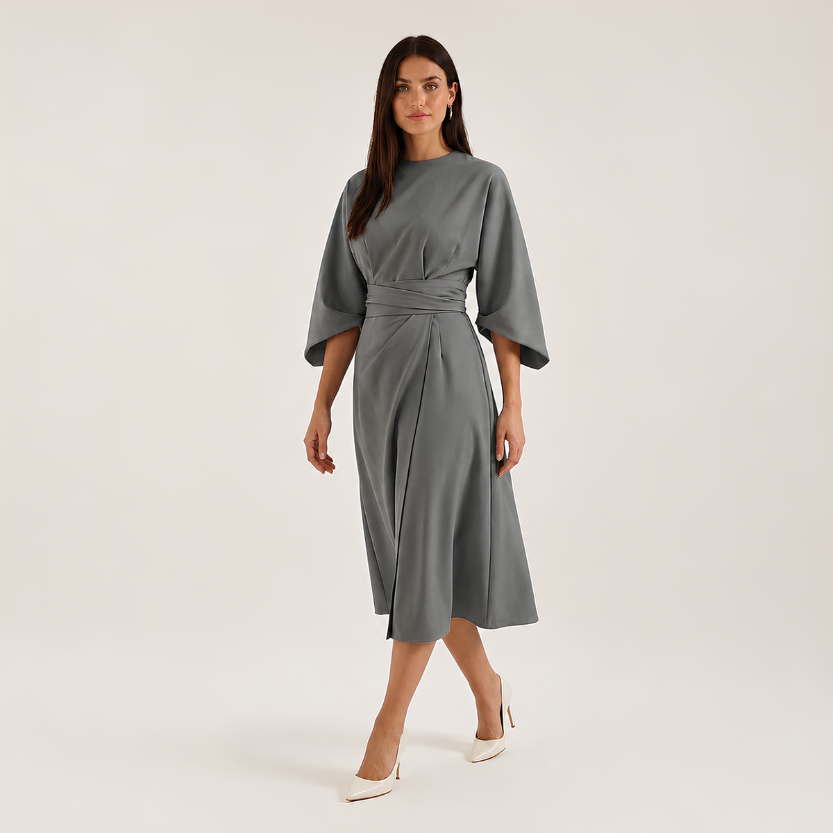 Balloon Sleeve Midi Dress