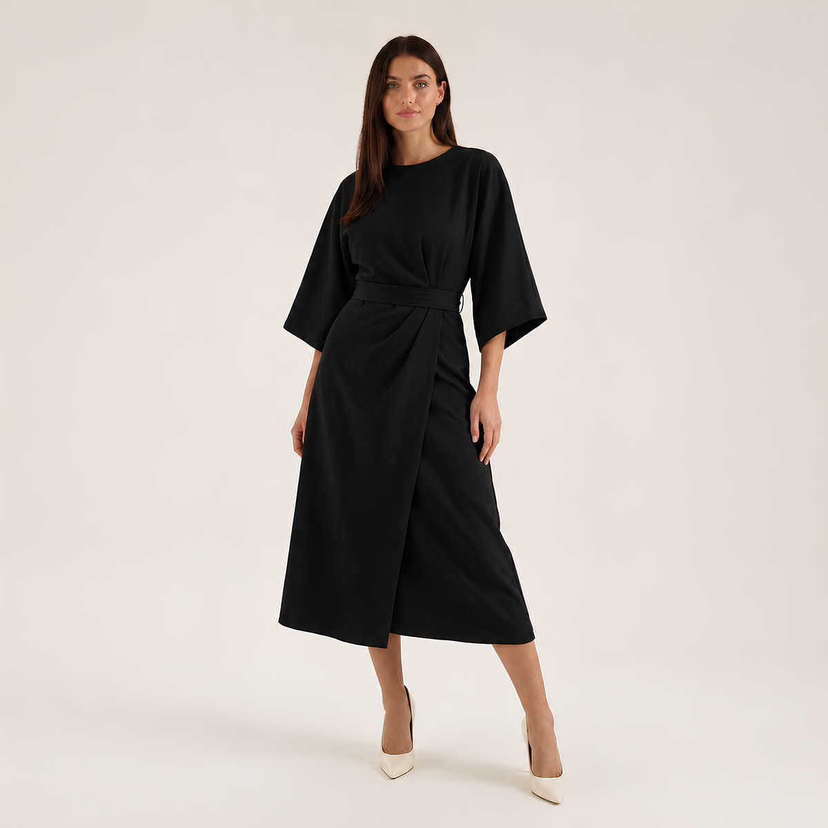 Balloon Sleeve Midi Dress