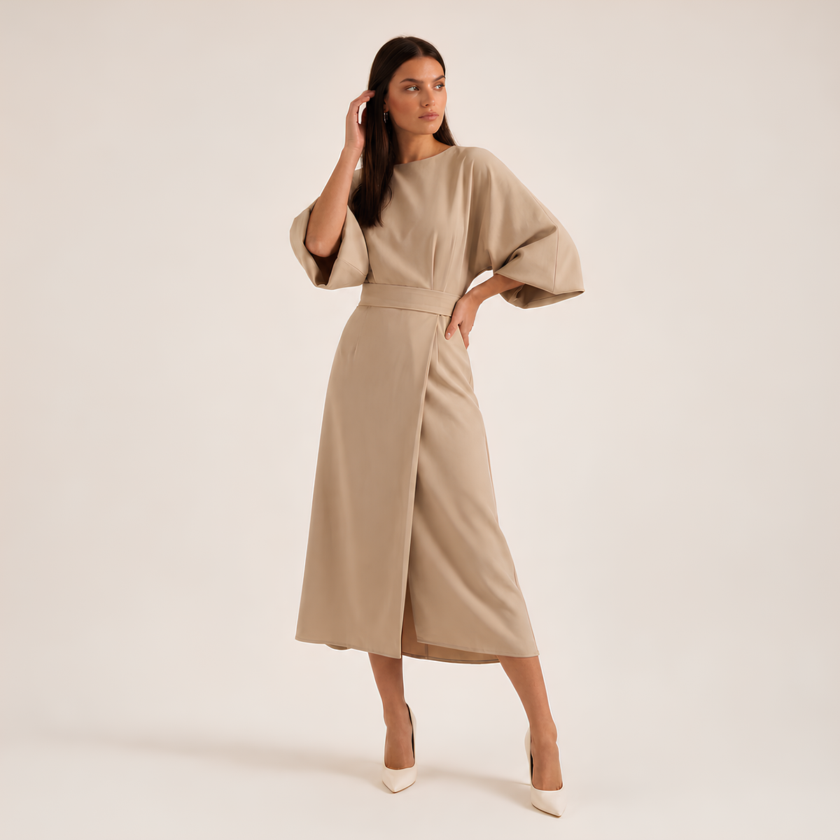 Balloon Sleeve Midi Dress
