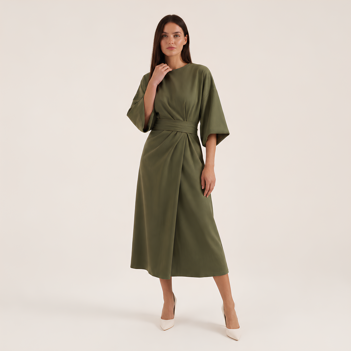 Balloon Sleeve Midi Dress