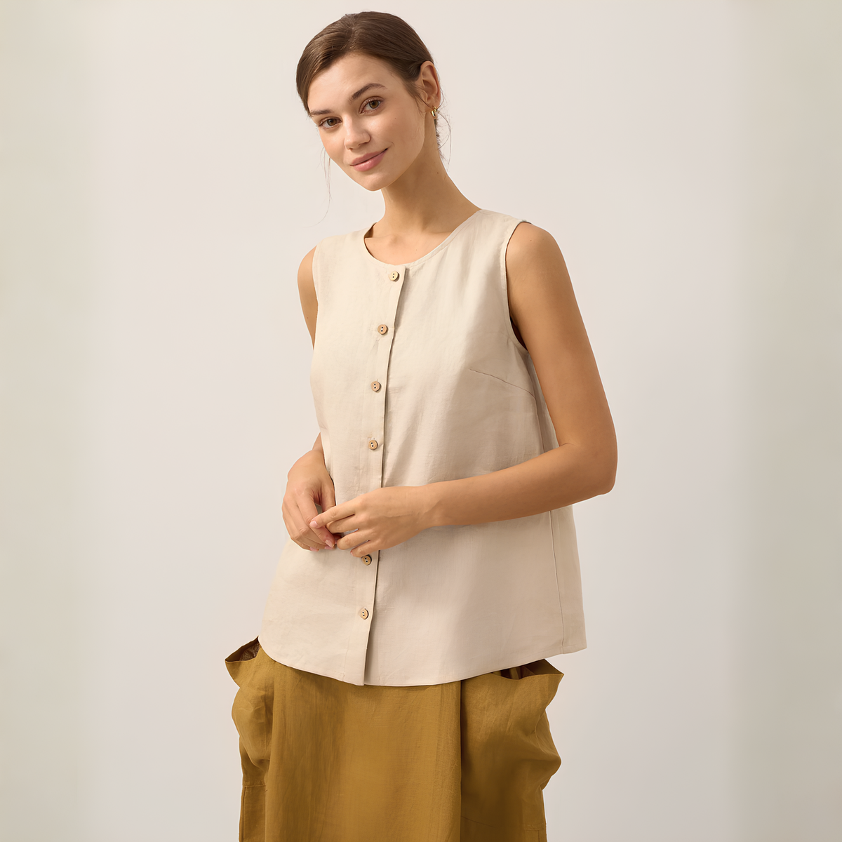Button Down Linen Tank Top