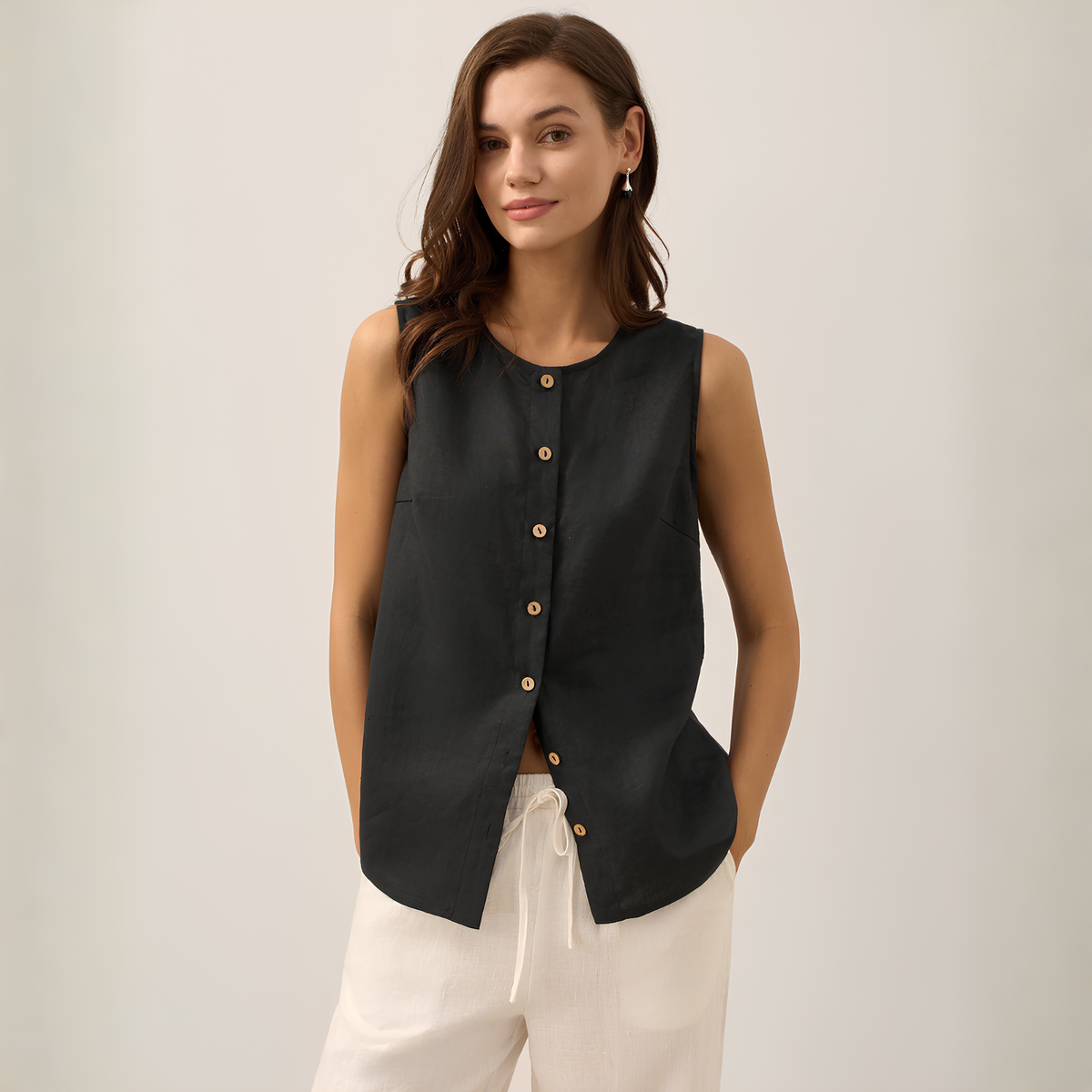 Button Down Linen Tank Top