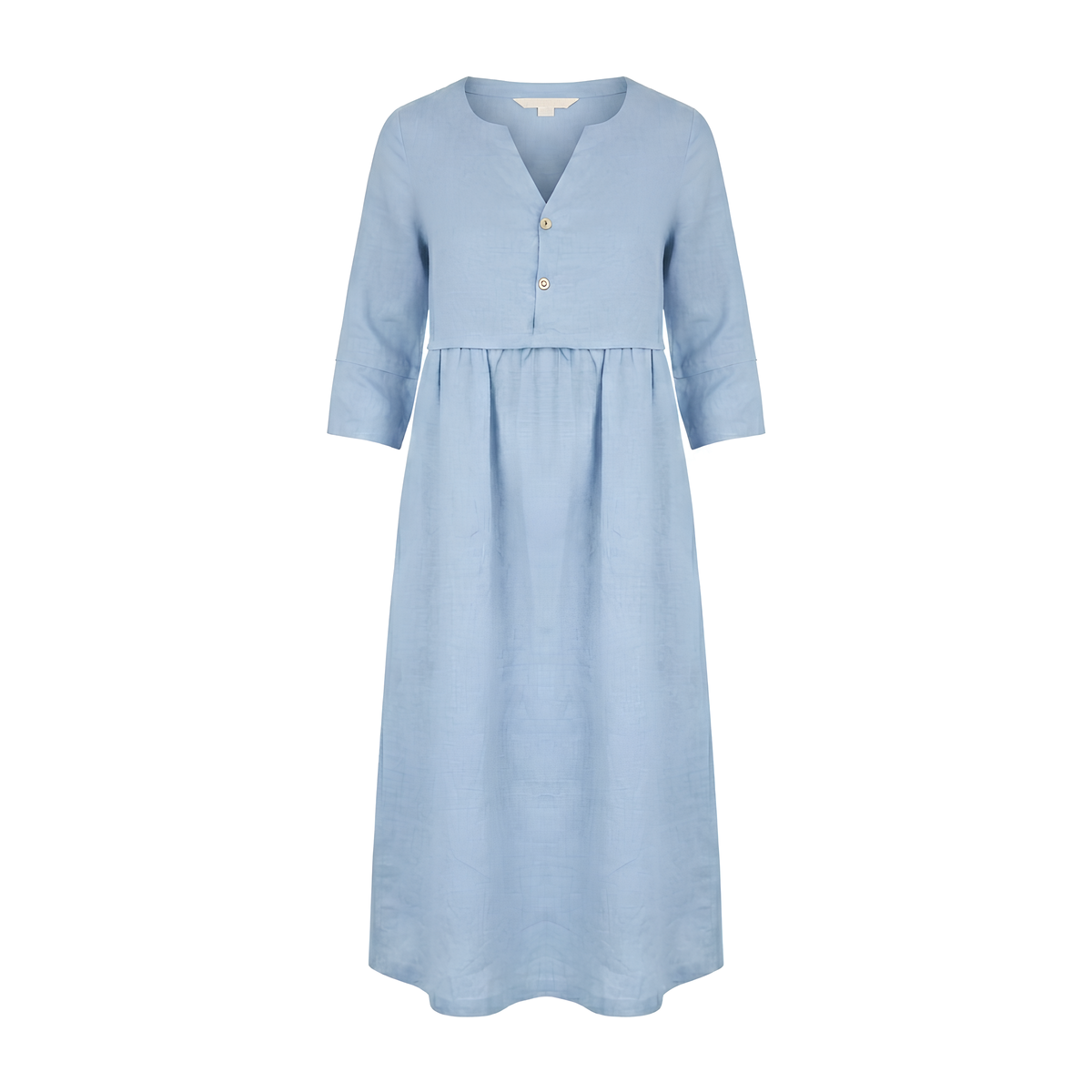 Button Waist Linen Midi Dress