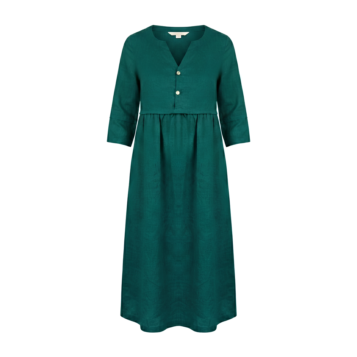 Button Waist Linen Midi Dress