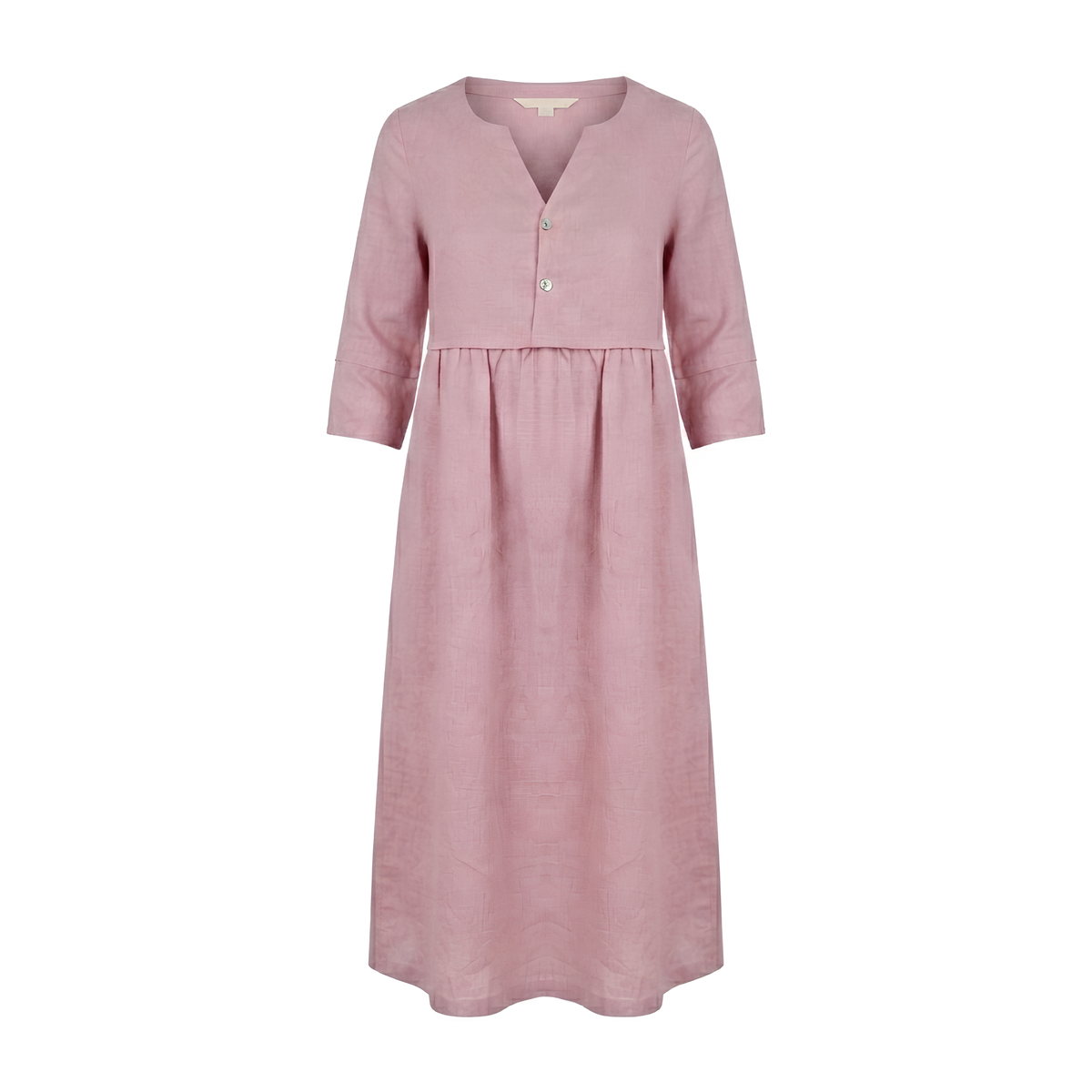Button Waist Linen Midi Dress