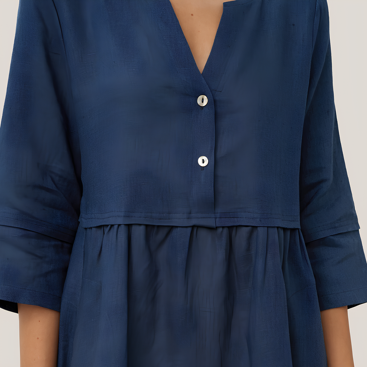 Button Waist Linen Midi Dress