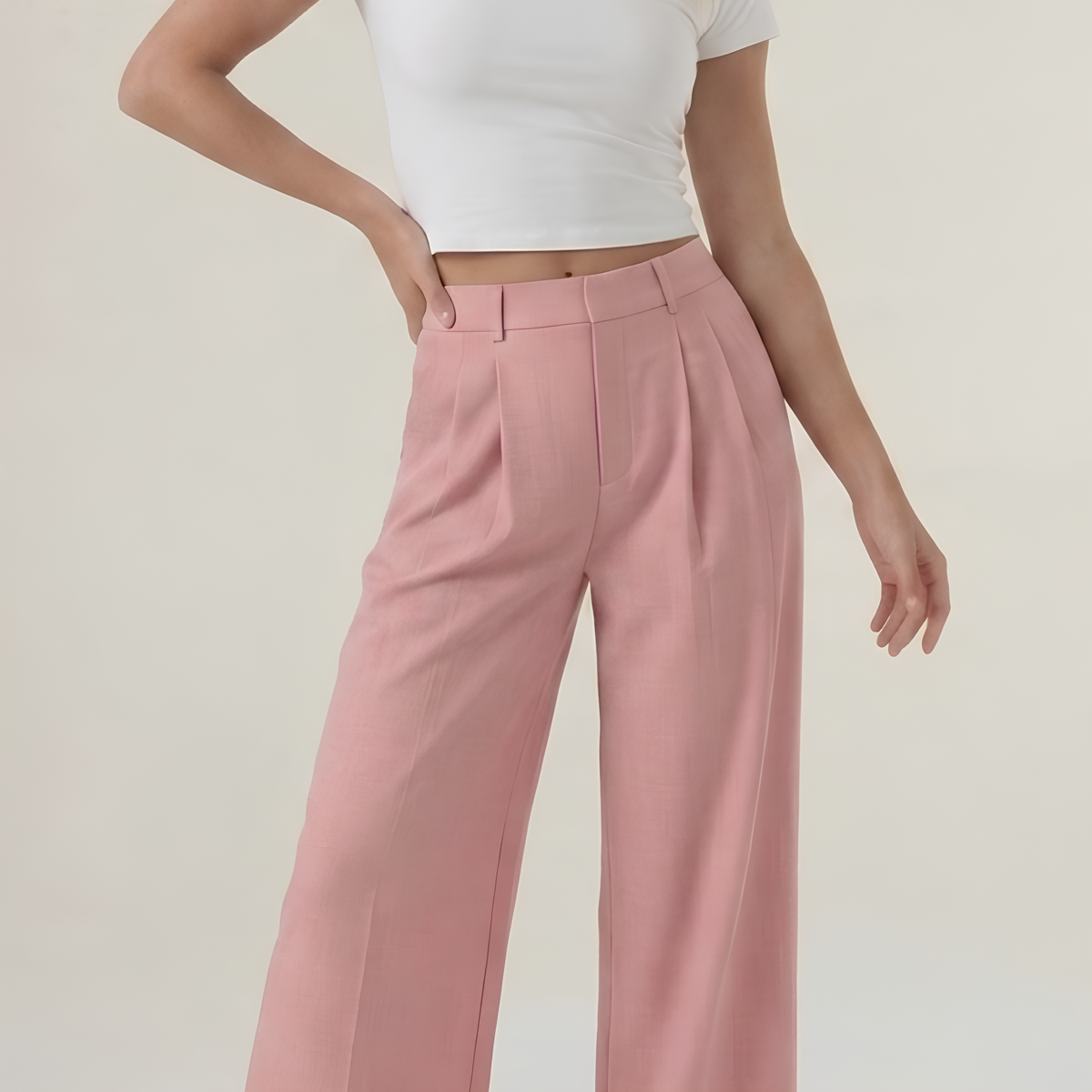 High Waist Linen Blend Pants