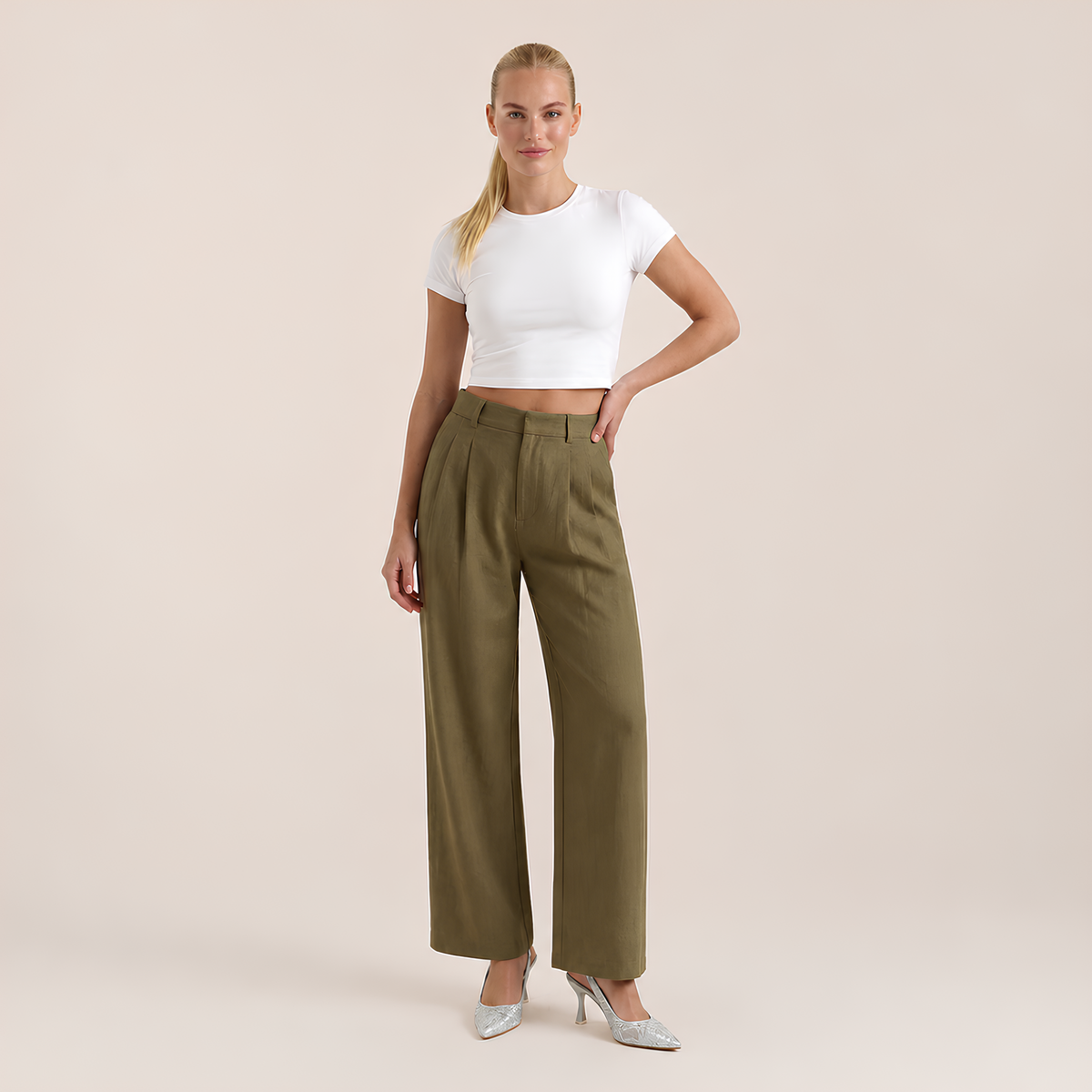 High Waist Linen Blend Pants