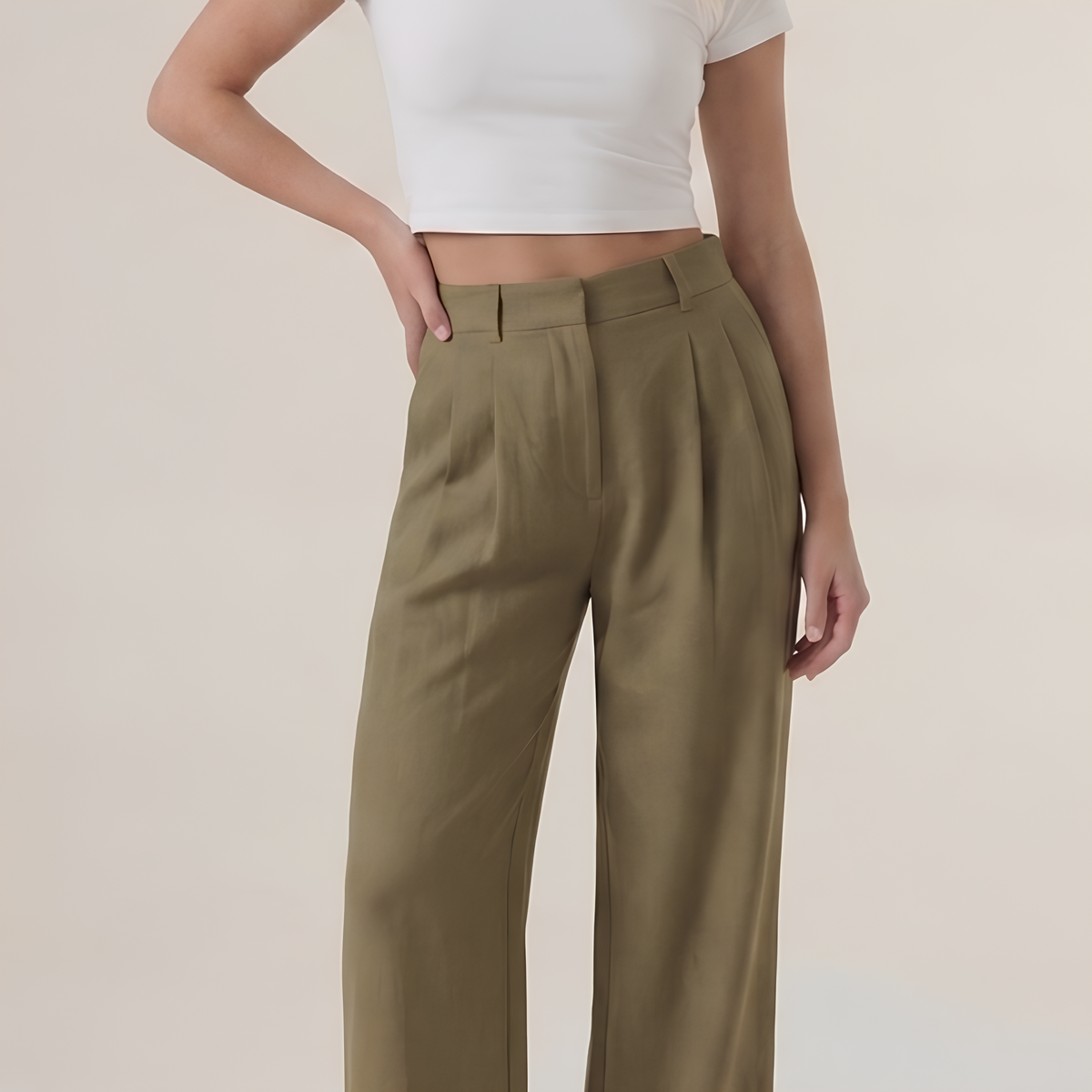 High Waist Linen Blend Pants