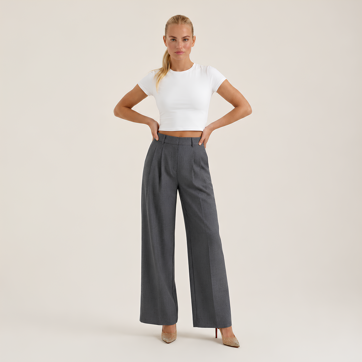 High Waist Linen Blend Pants