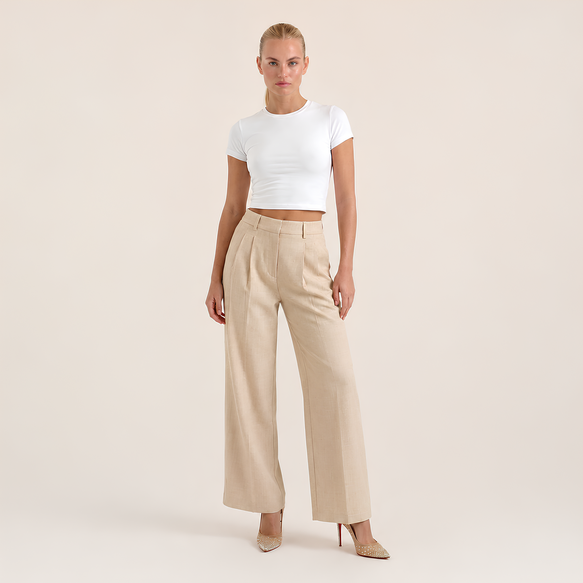 High Waist Linen Blend Pants