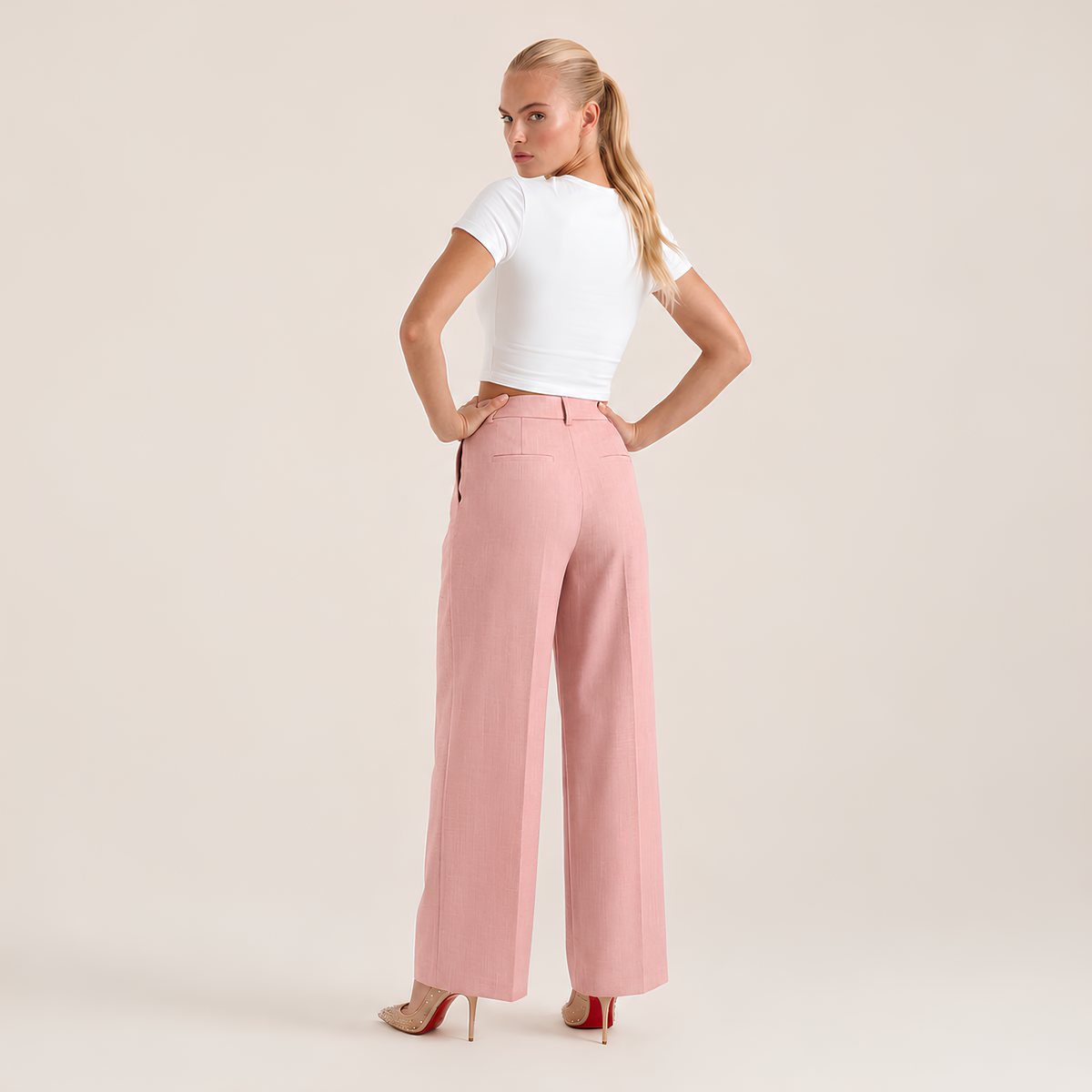High Waist Linen Blend Pants