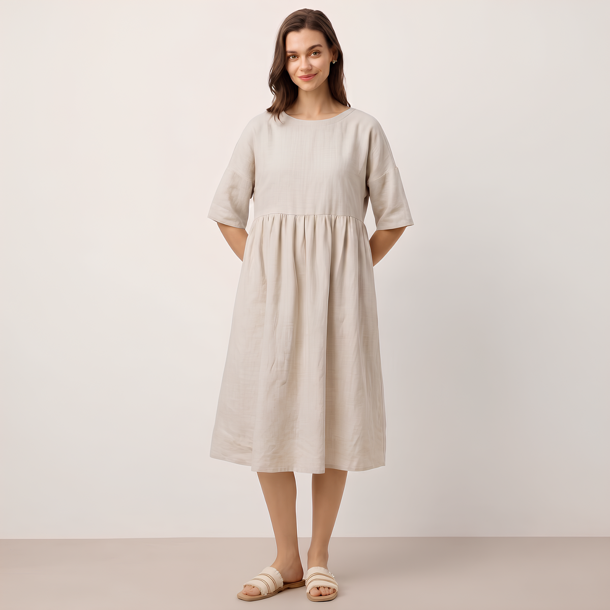 Linen A-Line Midi Dress