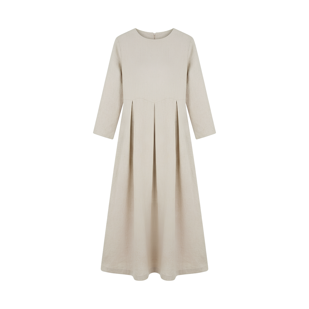 Pleated Linen Midi Dress