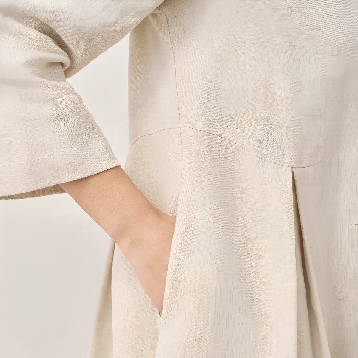 Pleated Linen Midi Dress