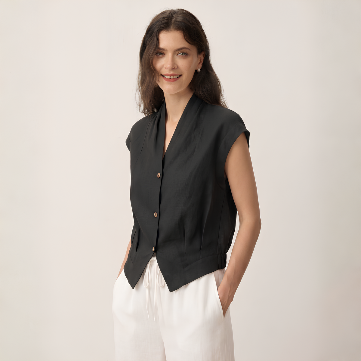 Surplice Linen Cropped Shirt