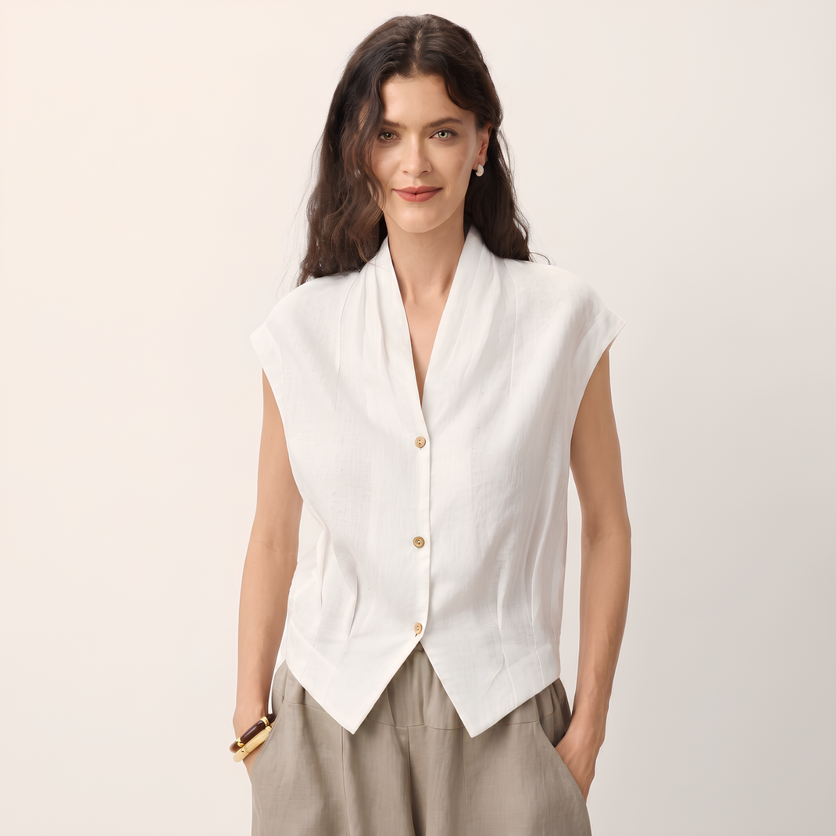 Surplice Linen Cropped Shirt