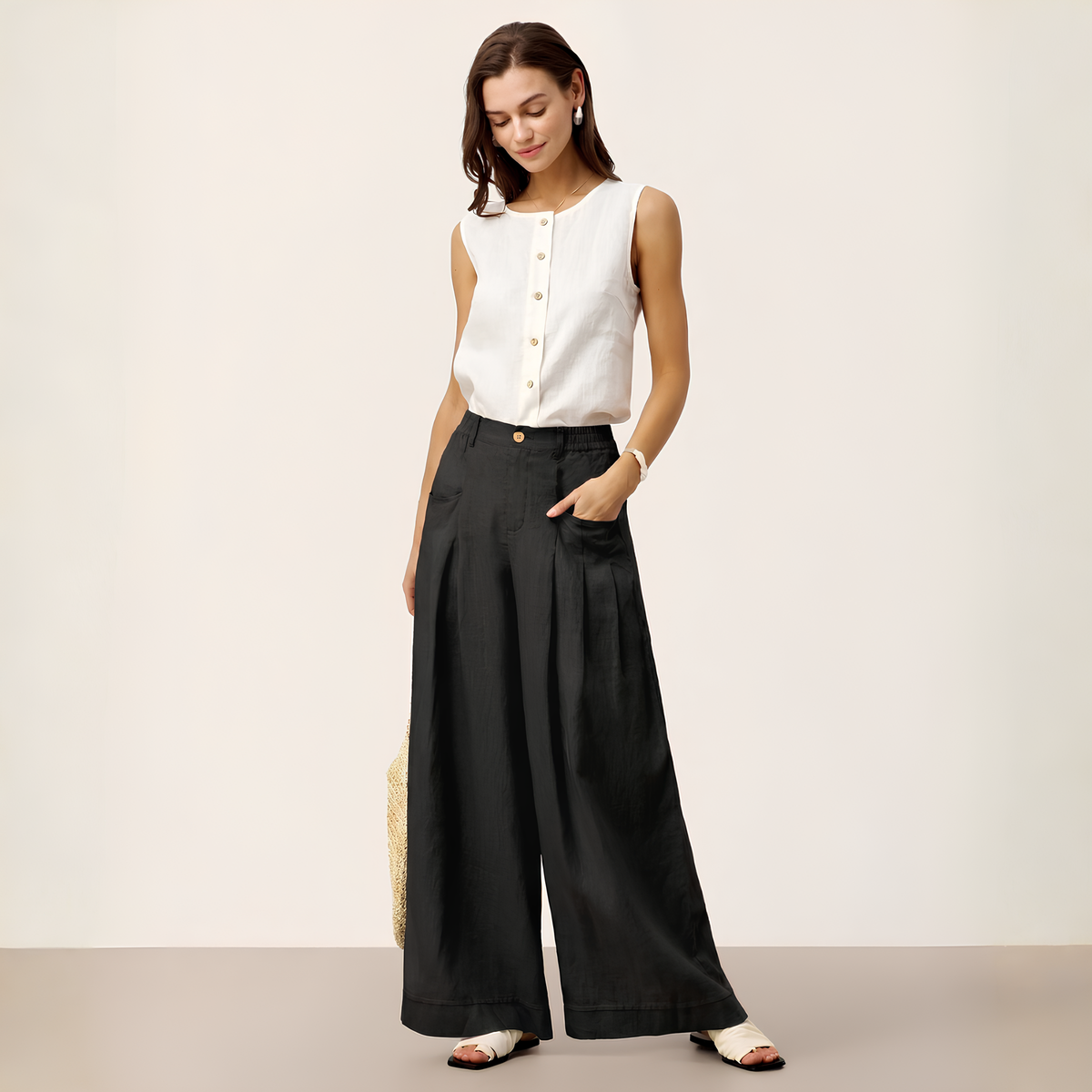 Pantalon en lin plissé Vera